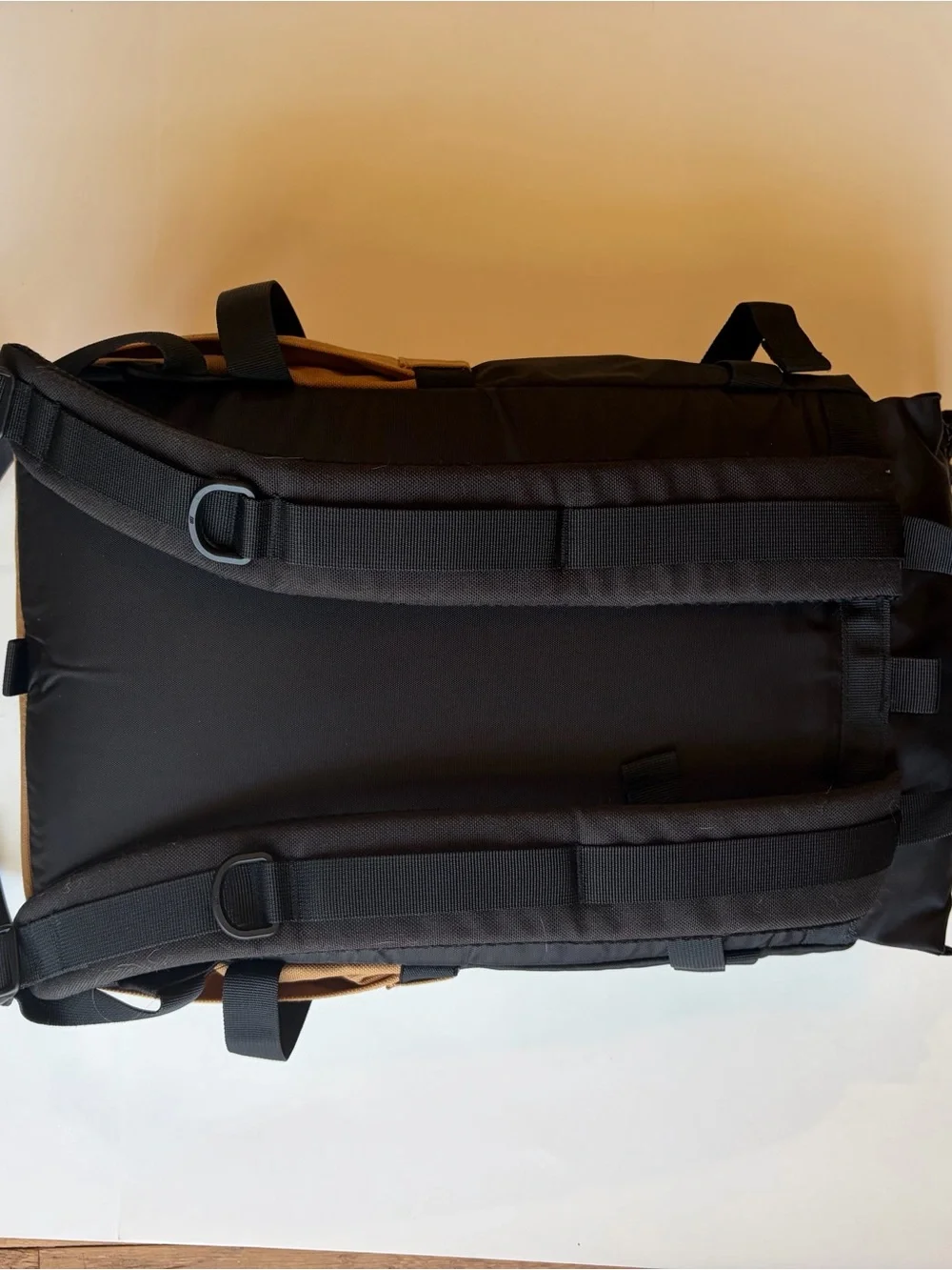 Topo Designs Black and Tan Two-Tone Roll-Top Backpack